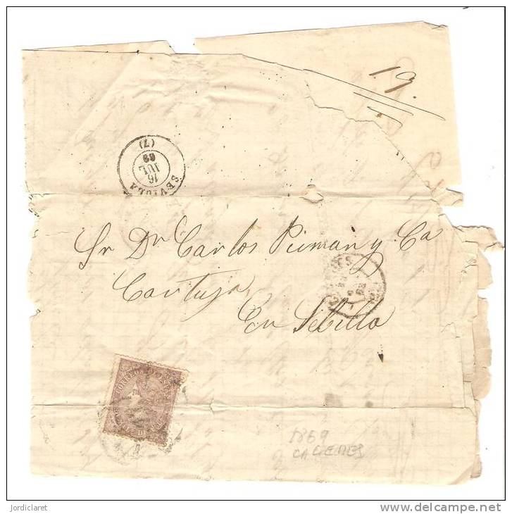 Carta 1860  Caceres A Sevilla - Covers & Documents