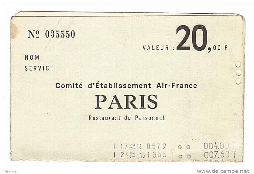 AIR FRANCE - PARIS - CARTE DE RESTAURANT - 1972. - Autres & Non Classés