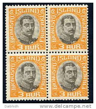 ICELAND 1920 Official 3a Block Of 4 MNH / **.  Michel 33 - Officials