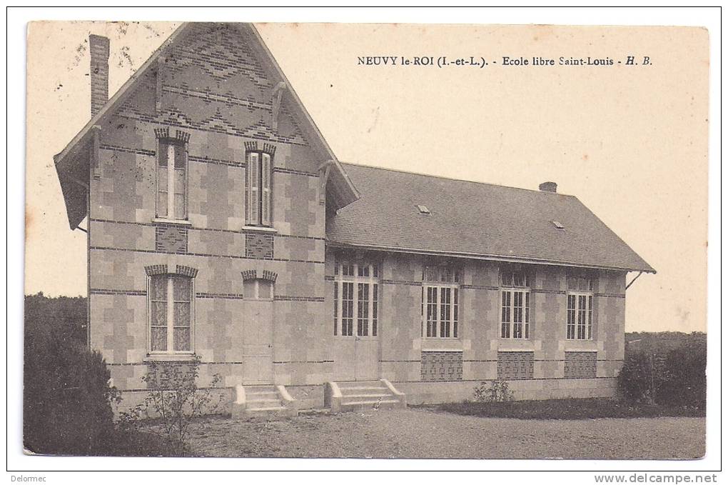 CPA Neuvy Le Roi 37 Indre Et Loire Ecole Libre Saint-Louis édit HB écritre Timbrée 1923 - Neuvy-le-Roi