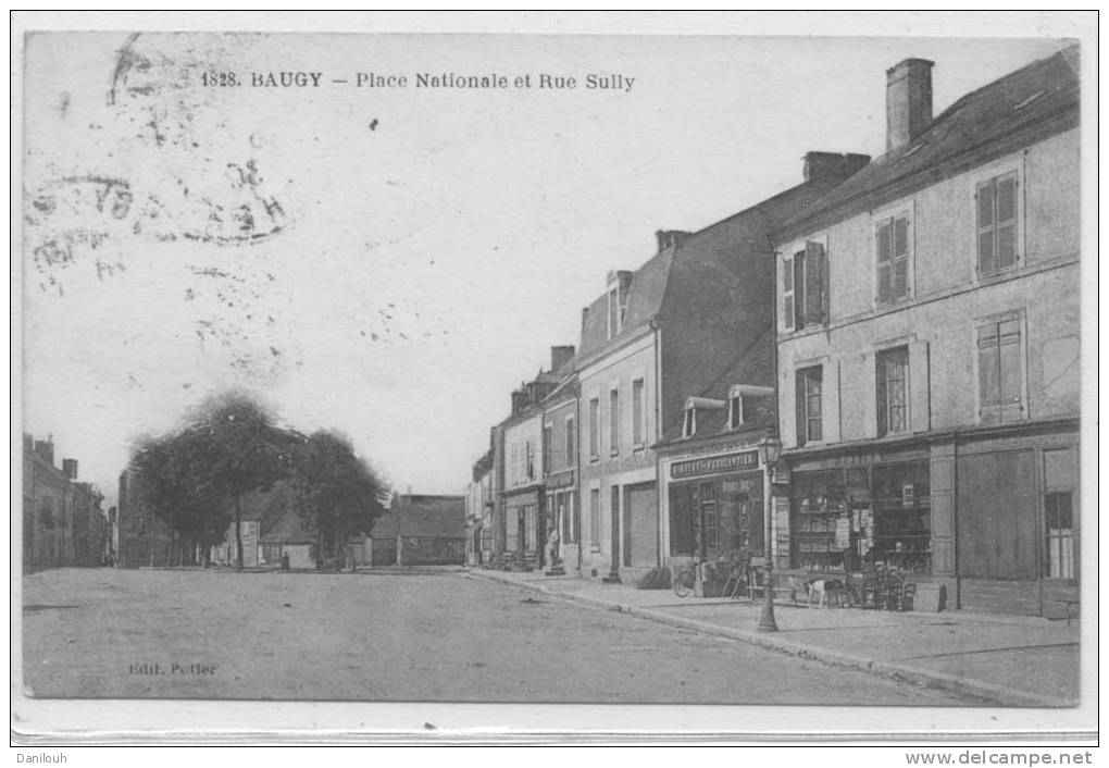 18 // BAUGY   Place Nationale Et Rue Sully,   Edit Potier,  1828 - Baugy