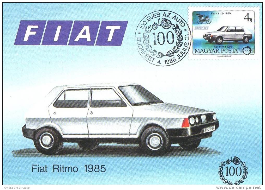 CARTE MAXIMUM - MAXICARDS - MAXIMUM CARD - HONGRIE - 1986 - 100 ANNÉE DU AUTOMOBILE - FIAT - Used Stamps