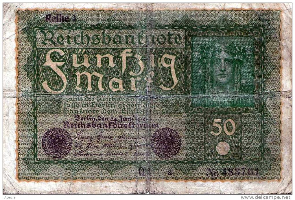50 MARK 1919, Reichsbanknote, Gebrauchter Zustand - 50 Mark