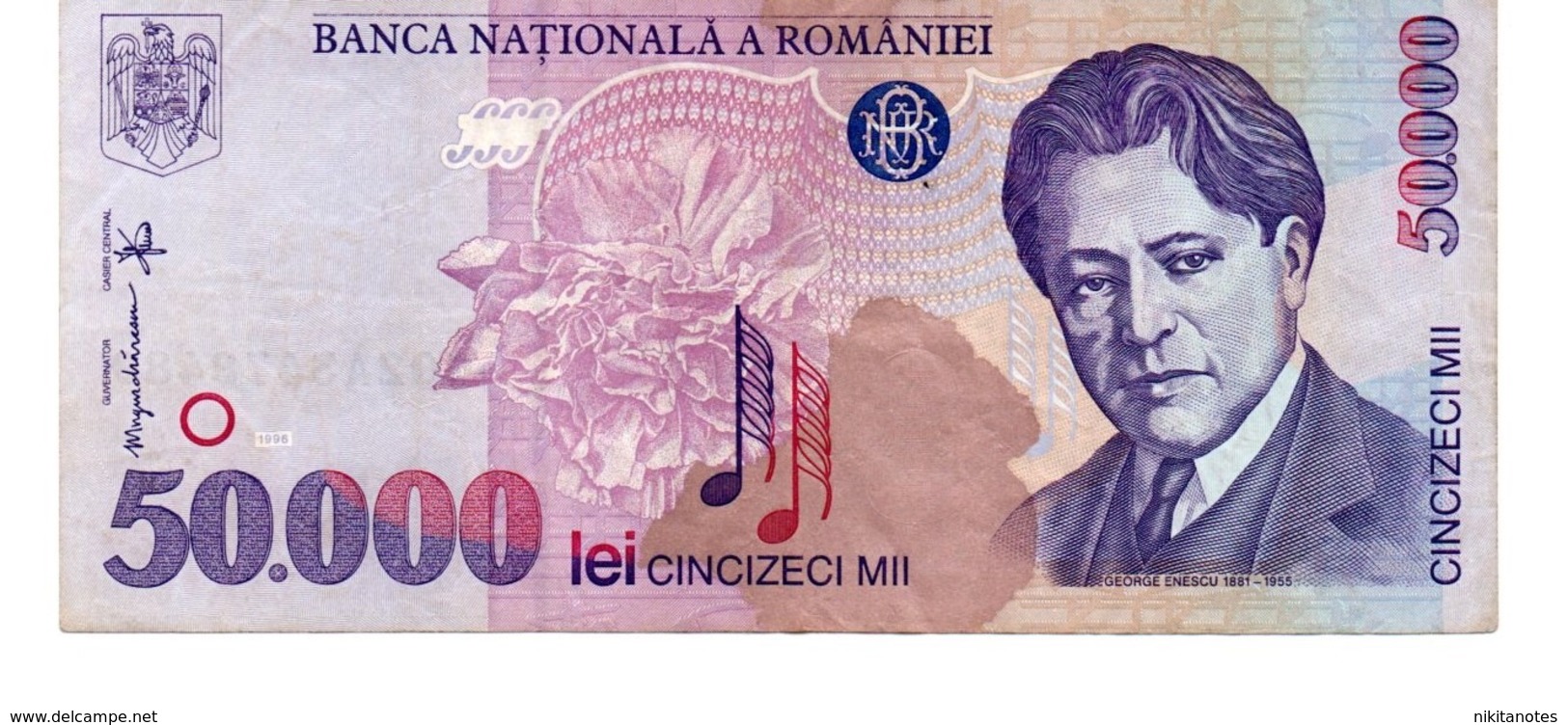 Romania 50.000 Lei George Enescu BANKNOTE 1996 50000 LEI VF - Roemenië