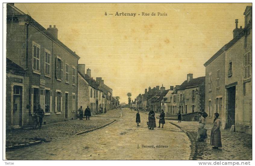 Artenay - Rue De Paris - Jolie Carte Toilée -1908 ( Voir Verso ) - Artenay