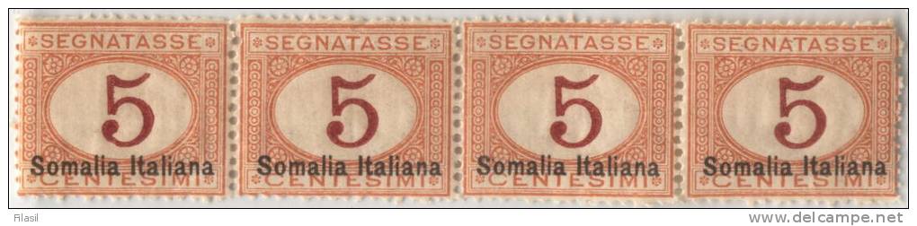 SI53D Italia Italy  Regno Colonie Segnatasse 1920 5 C.- Soprastampato Somalia Italiana, In Basso Nuovo MNH Striscia Di 4 - Somalie