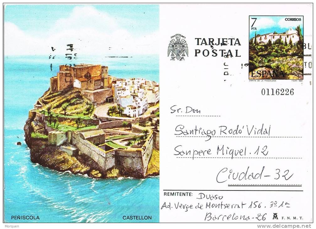 Entero Postal Barcelona 1982. Correo Interior. Peñiscola Castellon - 1931-....