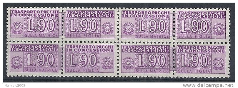 1955-81 ITALIA PACCHI IN CONCESSIONE STELLE 90 LIRE QUARTINA MNH ** - RR10342 - Colis-concession