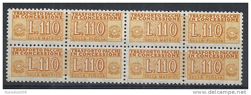 1955-81 ITALIA PACCHI IN CONCESSIONE STELLE 110 LIRE QUARTINA MNH ** - RR10346 - Colis-concession