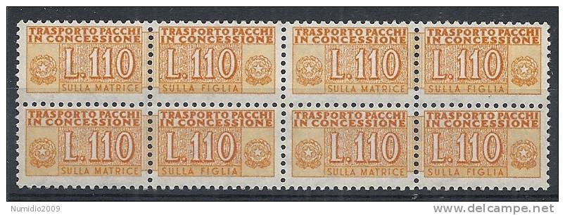 1955-81 ITALIA PACCHI IN CONCESSIONE STELLE 110 LIRE QUARTINA MNH ** - RR10347 - Colis-concession