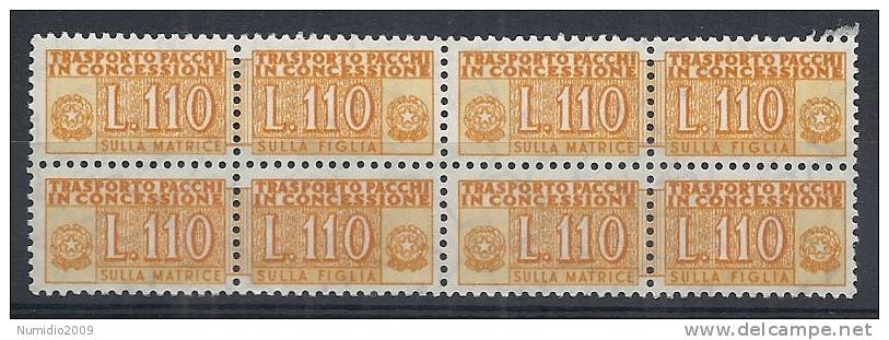 1955-81 ITALIA PACCHI IN CONCESSIONE STELLE 110 LIRE QUARTINA MNH ** - RR10348 - Concessiepaketten