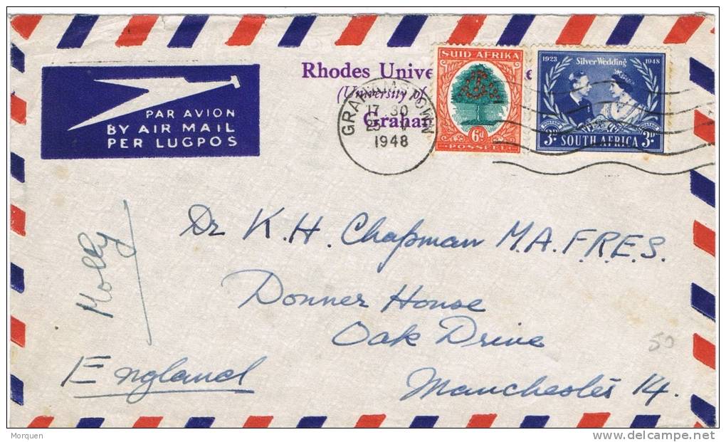 5936. Carta Aerea GRAHAMS TOWN (south Africa) 1948 - Storia Postale