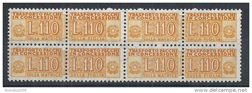 1955-81 ITALIA PACCHI IN CONCESSIONE STELLE 110 LIRE QUARTINA MNH ** - RR10350 - Colis-concession