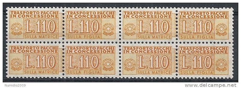 1955-81 ITALIA PACCHI IN CONCESSIONE STELLE 110 LIRE QUARTINA MNH ** - RR10354 - Colis-concession