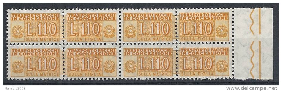 1955-81 ITALIA PACCHI IN CONCESSIONE STELLE 110 LIRE QUARTINA MNH ** - RR10355 - Pacchi In Concessione