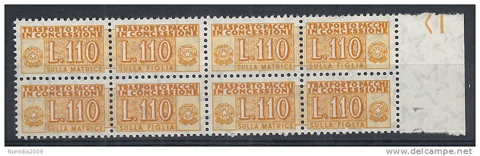 1955-81 ITALIA PACCHI IN CONCESSIONE STELLE 110 LIRE QUARTINA MNH ** - RR10356 - Colis-concession