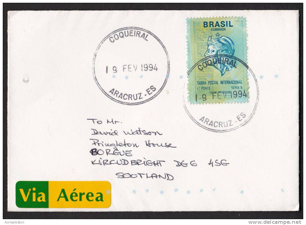 Cov506 Brazil 1994, Cover From Coqueiral To Scotland - Other & Unclassified