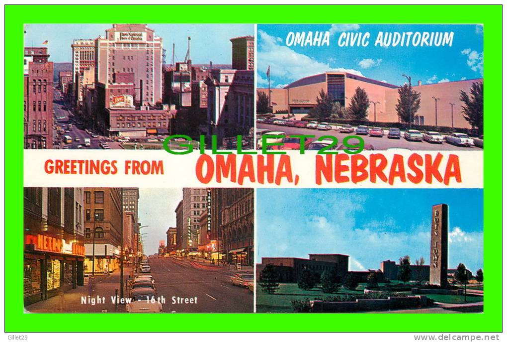 OMAHA, NE - 4 MULTIVIEWS - SKYLINE, CIVIC AUDITORIUM, 16th, BOTS TOWN ENTRANCE - - Omaha