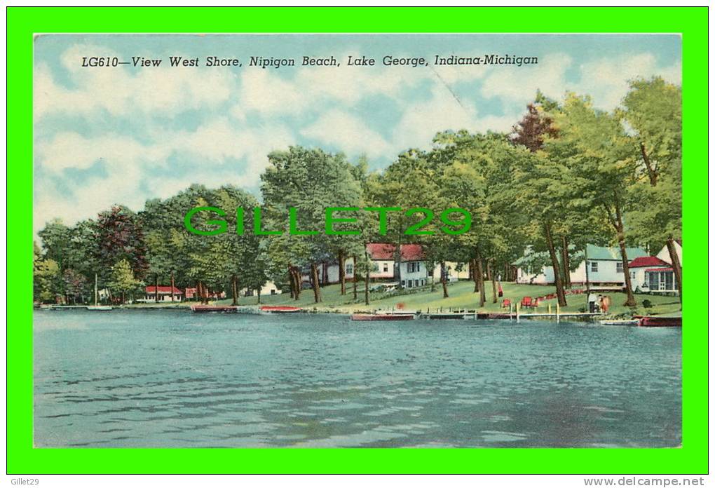 NIPIGON BEACH, IN - VIEW WEST SHORE, LAKE GEORGE, INDIANA-MICHIGAN - CHARLES A. PHELPS - - Other & Unclassified