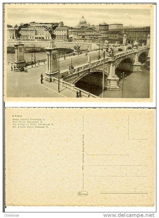 Roma: Ponte Vittorio Emanuele II. Cartolina Formato Piccolo 1939. - Ponts