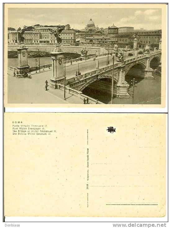 Roma: Ponte Vittorio Emanuele II. Cartolina Formato Piccolo 1938. - Ponts