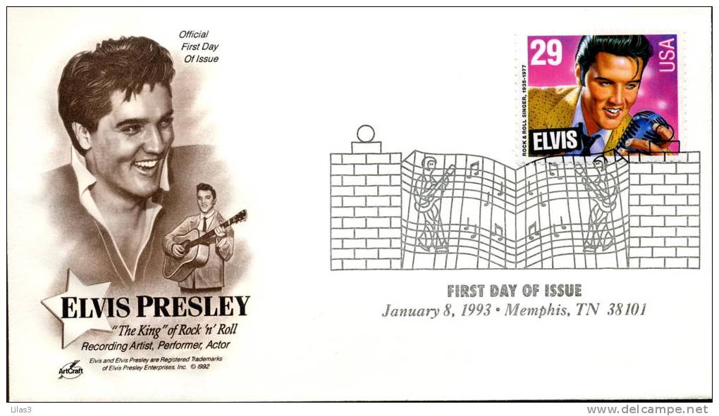 Musique Portée Musicale Rock And Roll Elvis Presley  FDC Memphis - 1991-2000