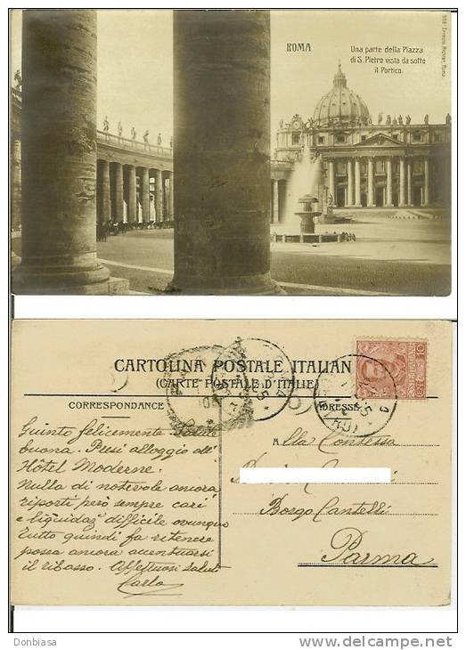 Roma: Una Parte Della Piazza Di S.Pietro Vista Da Sotto Il Portico. Cartolina Fp Viagg. 1905 (animata, Carrozze). Parma. - San Pietro