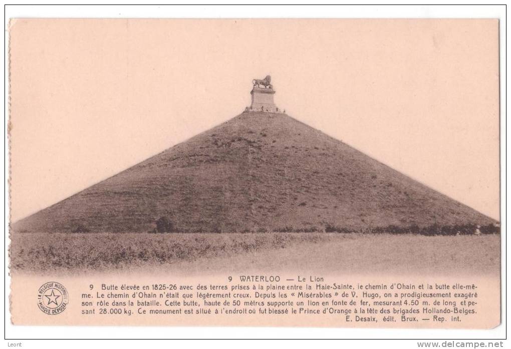 Belgium - Waterloo - Le Lion Monument - Not Used - Waterloo