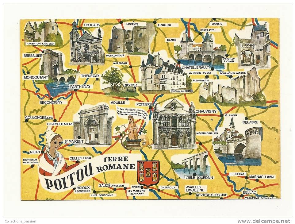 Cp, Poitou-Charentes, Le Poitou, Terre Romane, Multi-Vues - Poitou-Charentes