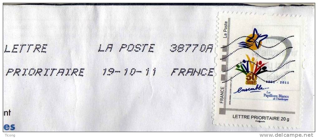 RARE TIMBRE COLLECTORS SUR LETTRE ENTIERE DE 2011 -  LES PAPILLONS BLANCS DE DUNKERQUE 59 NORD - A VOIR - Collectors