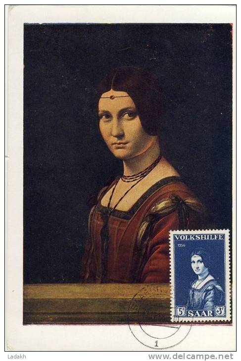 CARTE MAXIMUM  1956 # SARRE # L. DE VINCI # PEINTURE PORTRAIT  LUCREZIA CRIVELLI# - Maximumkarten