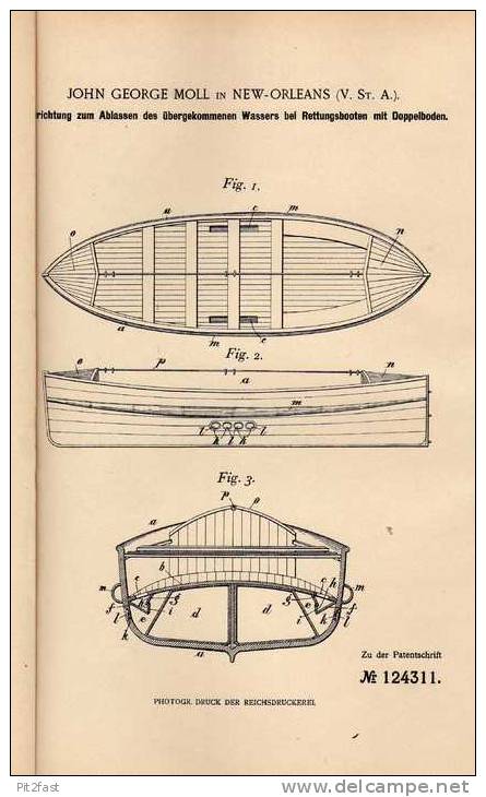 Original Patentschrift - Rettungsboot , 1901 , J. Moll In New Orleans , Titanic , Boot  !!! - Sonstige & Ohne Zuordnung
