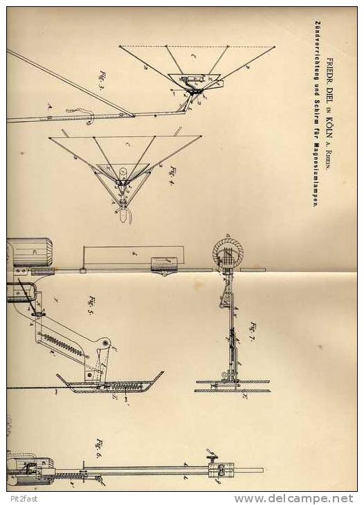 Original Patentschrift - F. Diel In Köln A. Rhein , 1887 , Magnesiumlampe Für Photographie , Photograph !!! - Luminarie E Lampadari