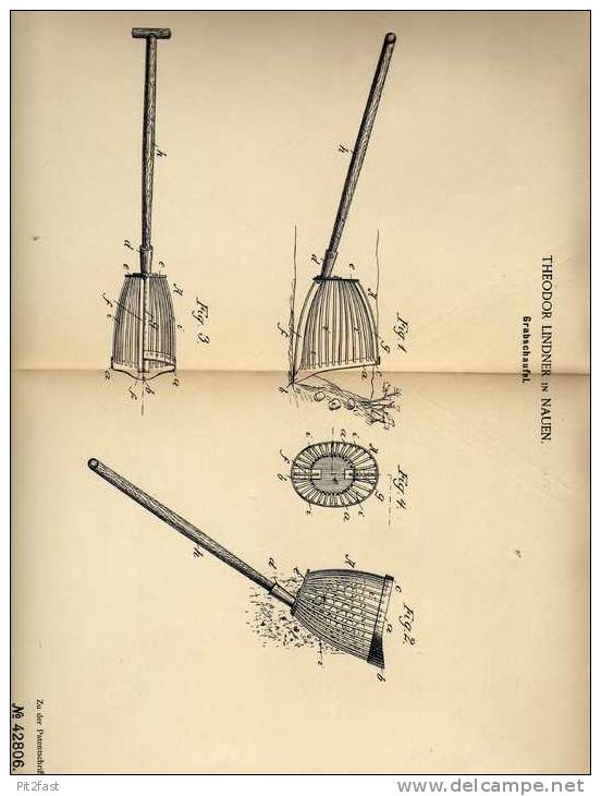Original Patentschrift - T. Lindner In Nauen , 1887 , Schaufel Für Grab , Bestatter , Beerdigung , Beisetzung !!! - Nauen