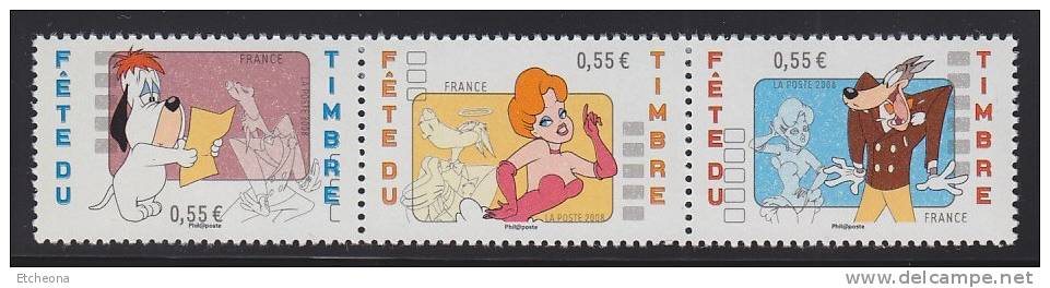 = Fête Du Timbre 2008 Personnages Dessins Animés De Tex Avery: Droopy, La Girl Et Le Loup, 4146 4147 Et 4148 - Neufs