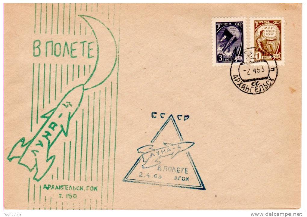 USSR Arkangesk Lunik 4 Spaceship/Vaisseau Cacheted Cover Lollini#4295-1963 - Russia & USSR