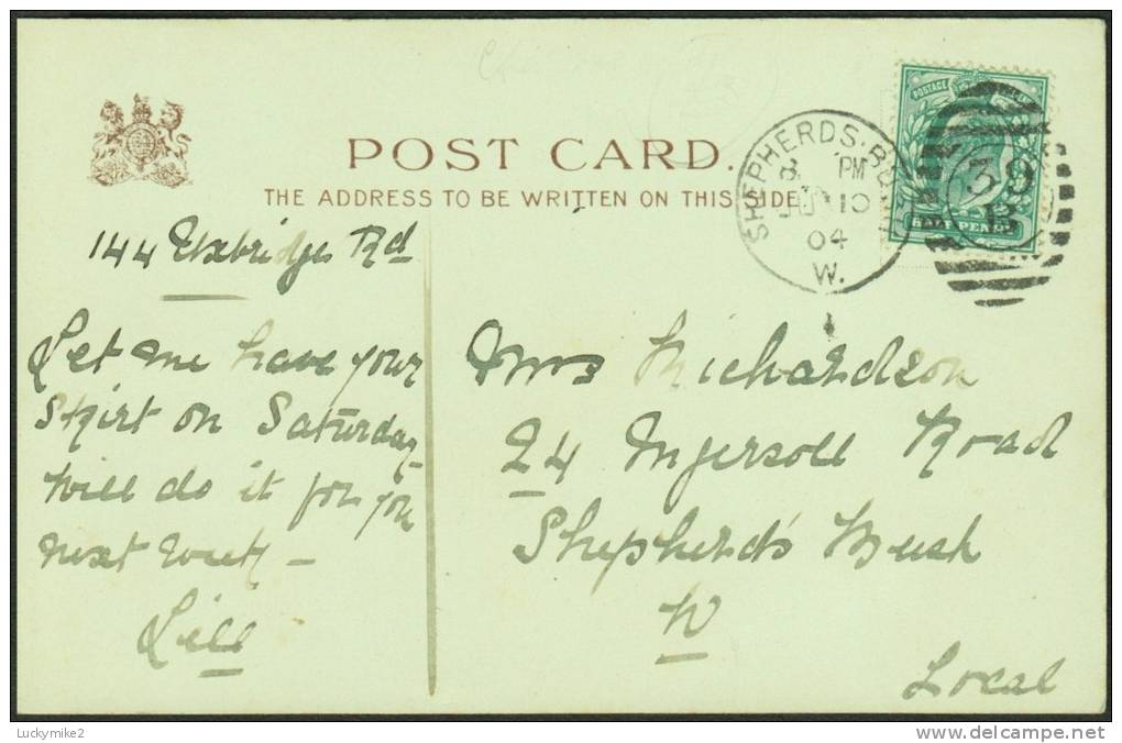 A Tuck's Postcard (number 886)  "A Dainty Damsel",  Posted 1904 (fine "SHEPHERDS-BUSH/date/W / 39/B" Duplex).     G-66 - Fashion