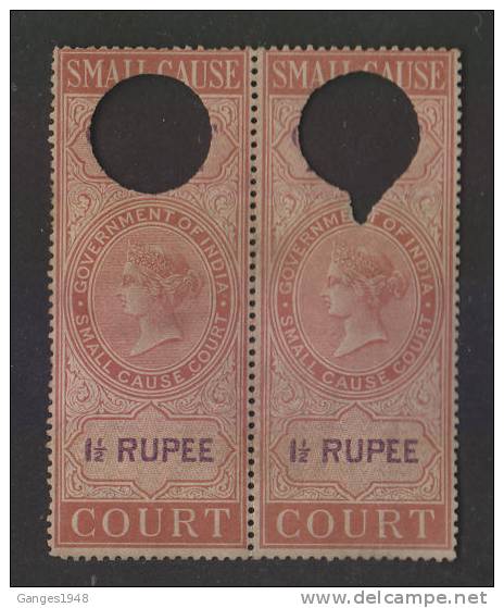 India QV  Pair  1R8A  SMALL CAUSE COURT  REVENUE # 36942 F Inde Indien - 1858-79 Kolonie Van De Kroon