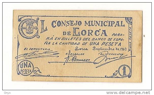 ESPAGNE/ GUERRE CIVILE - COMMUNE DE LORCA / MURCIA  -  1 PESETA 1937 NEUF - 100 Pesetas