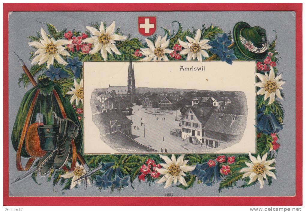 AMRISWIL STRASSENANSICHT, PRÄGEDRUCK, EDELWEISS, 1915 - Amriswil