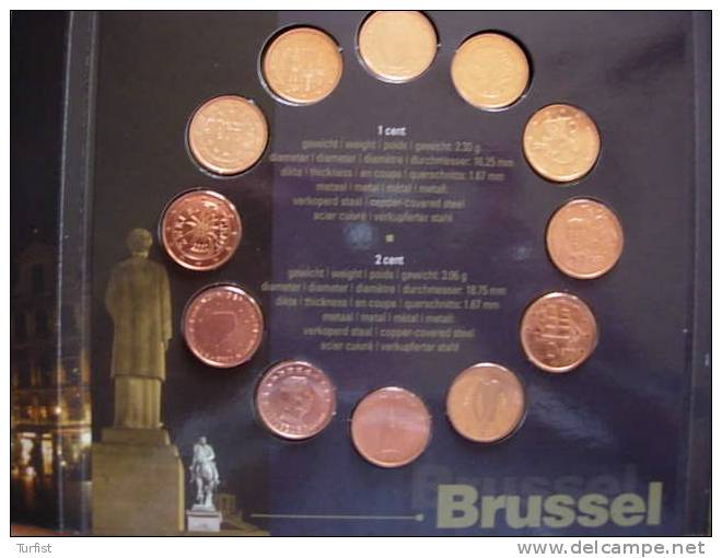 BRUSSELS THE CAPITAL OF EUROPE 2002 EURO 1CT X12 +EURO  2CT X 12  + COIN - Belgio