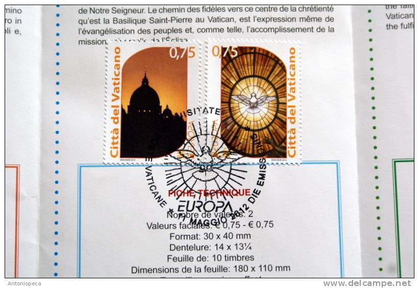 VATICANO 2012 -  FDC , EUROPA 2012, SPECIAL OBLITERATION ON OFFICIAL BULLETIN, LIMITED EDITION - FDC