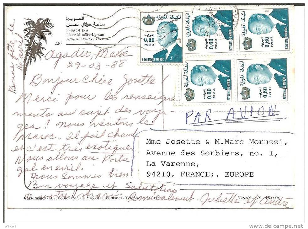 Faf031  MAROKKO - / Koenig (5x) Auf Bildkarte Von Casablanca 1988 - Marokko (1956-...)