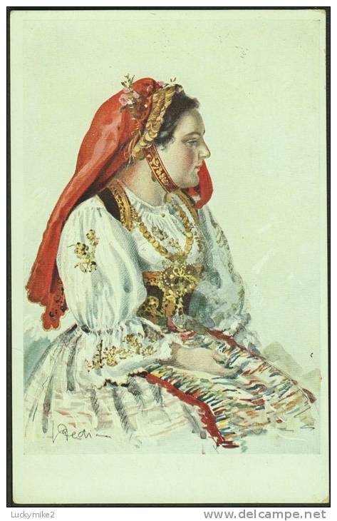 "Austrian Girl In Traditional Costume"  Illustrated By  'Jean Dedina',   Posted C1910.       G-47 - Fashion