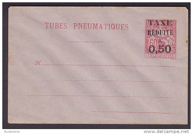 France Postal Stationery Ganzsache Entier Tubes Pneumatiques TAXE RÉDUITE á 0,50 Overprinted Cover (2 Scans) - Pneumatiques