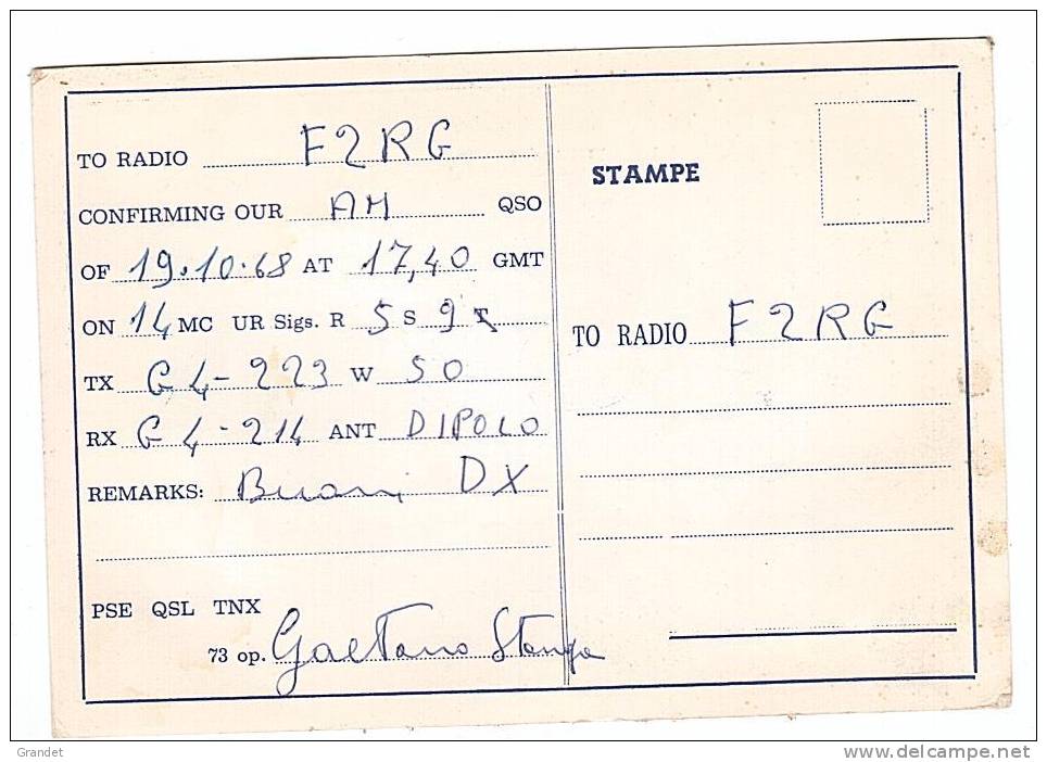 CARTE RADIO QSL - ITALIE - MORMICOLA -1968. - Radio Amateur