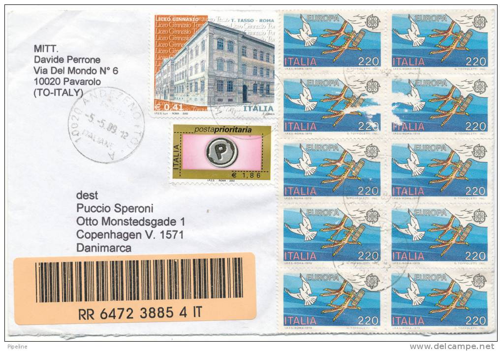 Italy Registered Cover Sent To Denmark Pavarolo 5-5-2009 (2 Of The EUROPA CEPT Stamps Is Damaged) - 2011-20: Marcophilie