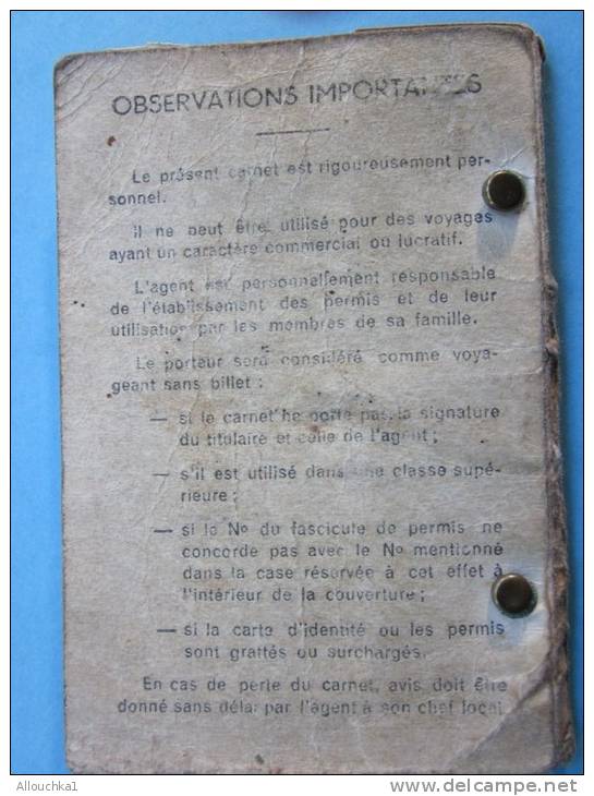 RARE 1938 Titre De Transport:société Nationale Des Chemins De Fer Français 3é Classe Carnet De Permis Région Du Sud-est - Europa