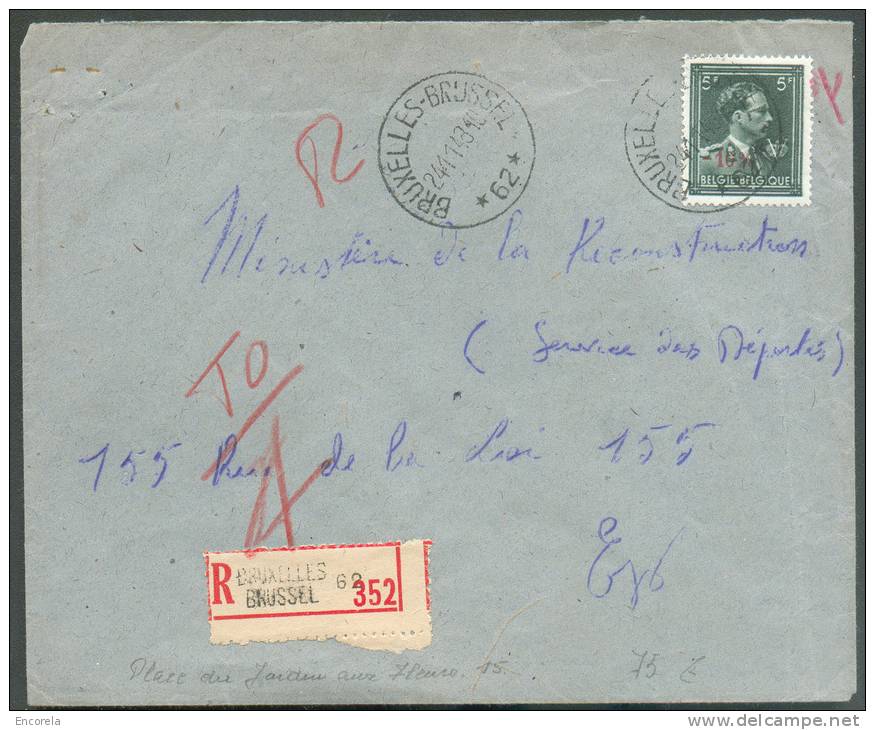 Lettre Recommandée Affr. Léopold III Obl. Sc Agence De BRUXELLES/BRUSSEL 62 * Du 24-11-1948 Vers Bruxelles.- 7665 - Postmarks With Stars