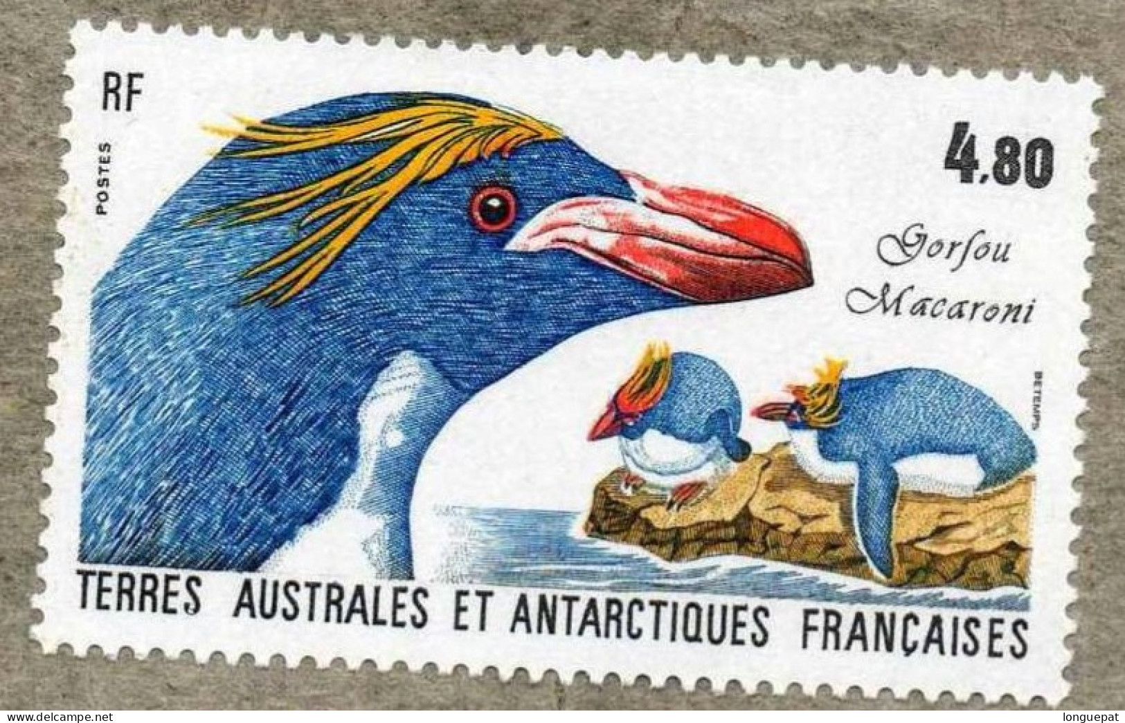 Terres Australes Et Antarctiques Françaises : Gorfou Macaroni OuGo Rfou Doré (Eudyptes Chrysolophus) - Unused Stamps